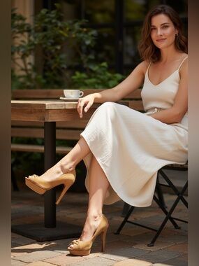 Sergio Rossi tan suede peep-toe platform heels Size 8.5